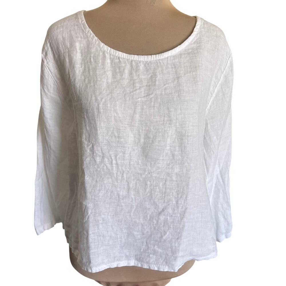 Belle France Italy White Linen Lagenlook Blouse Coastal Boho Resort Minimalist